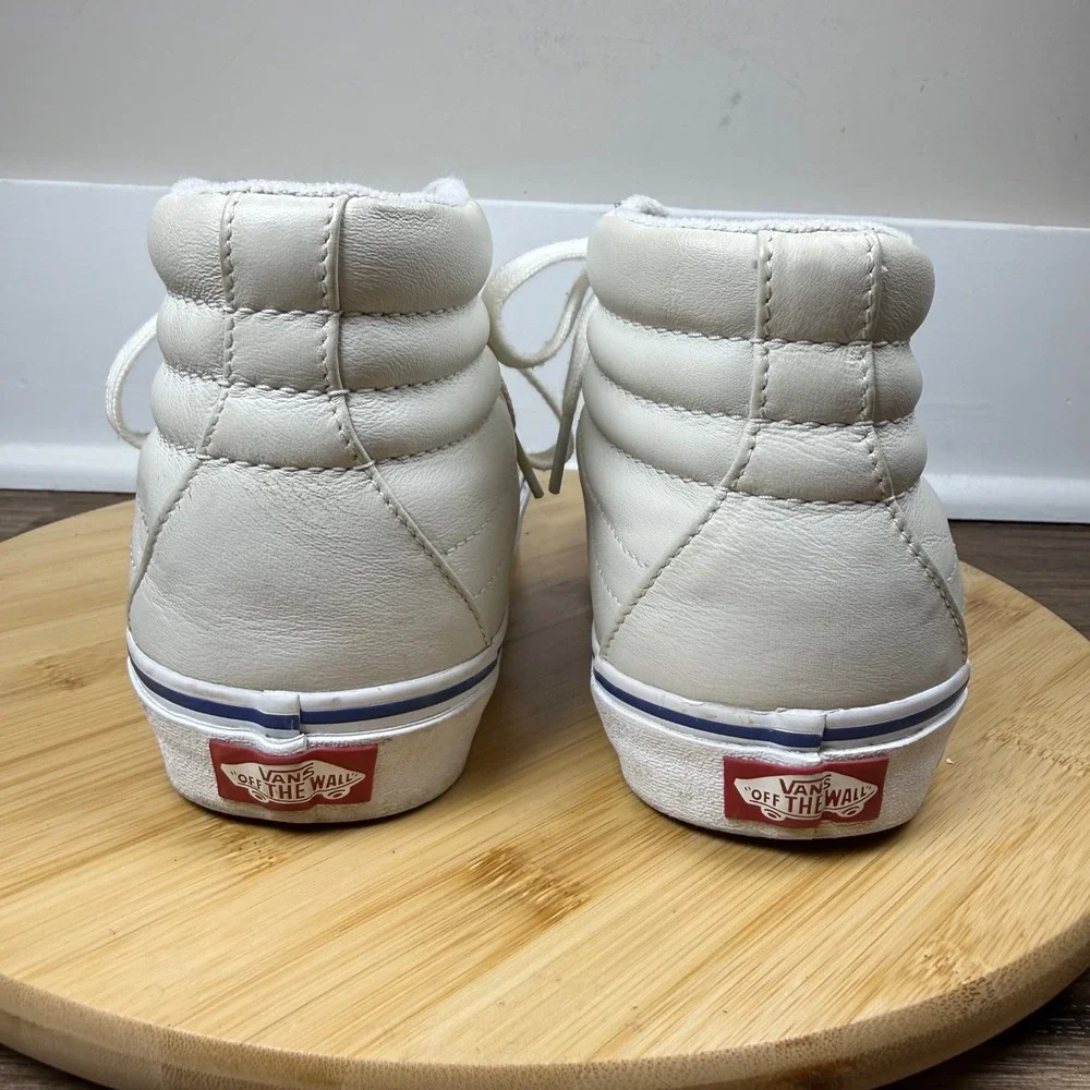 Vans Sk8-Hi Sneakers Womens 7 Mens 5.5 Off-White Leather Good High Top Blue Trim